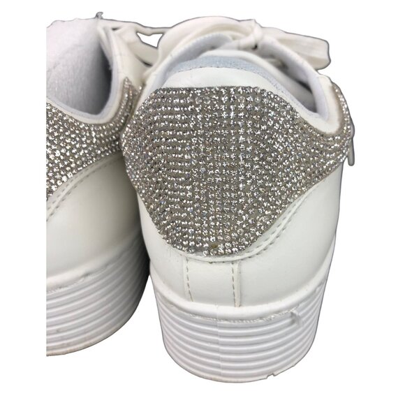 Qupid Womens Size 8 White & Silver Rhinestones Platform Sneakers - Picture 6 of 14